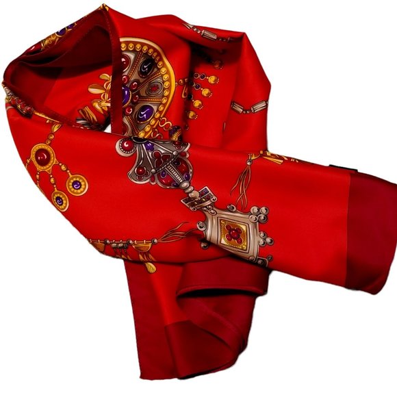 Brod Accessories - Vintage Italian Scarf Gold Jewels on Red A. Brod Classic Design Ladies Accessory